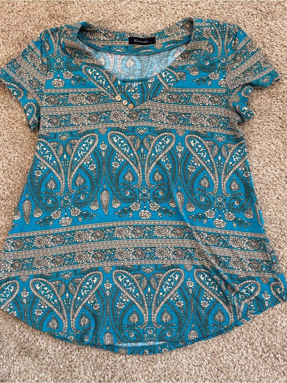 Blue Paisley Short-Sleeve Women's Top -